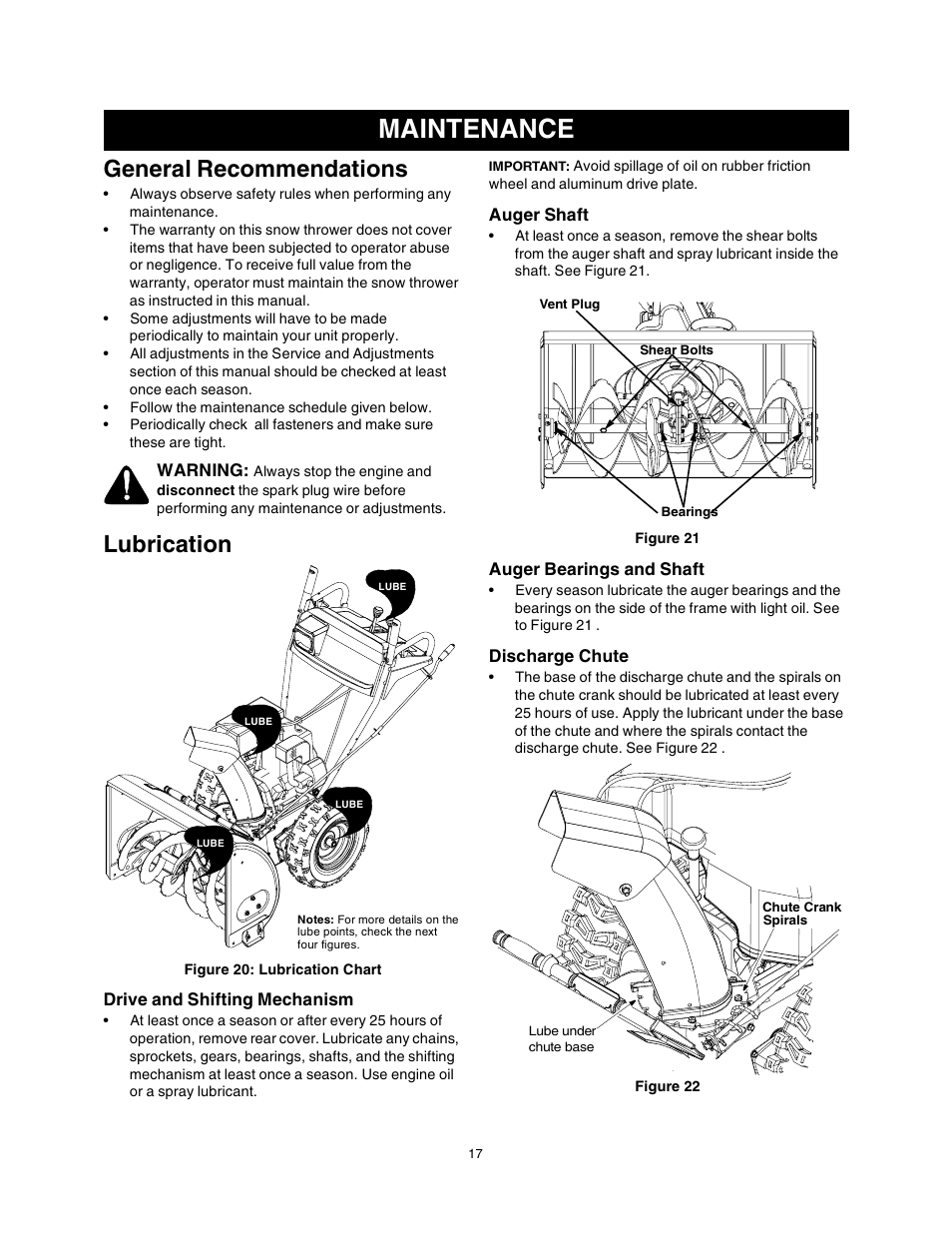 Maintenance, General recommendations, Lubrication | Sears 247.88853 User Manual | Page 17 / 64