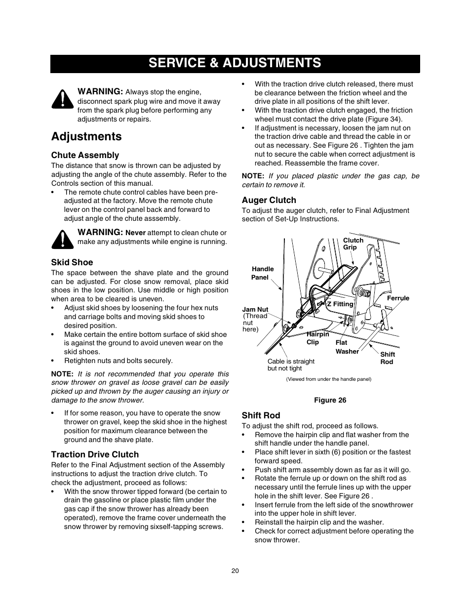 Service & adjustments, Adjustments | Sears 247.88853 User Manual | Page 20 / 64