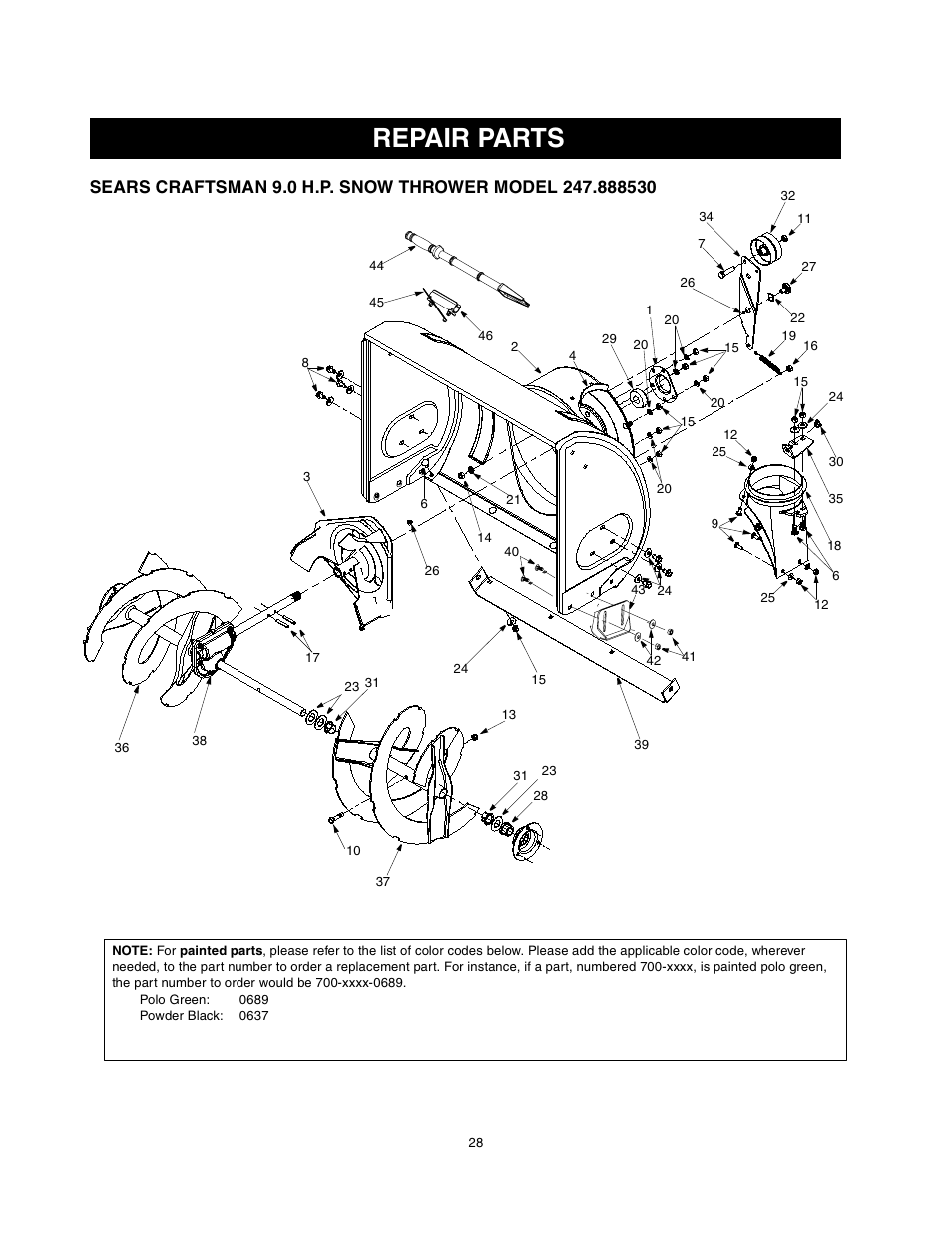 Repair parts | Sears 247.88853 User Manual | Page 28 / 64