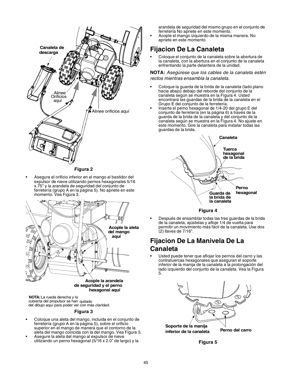 Fijacion de la canaleta, Fijacion de la manivela de la canaleta | Sears 247.88853 User Manual | Page 45 / 64