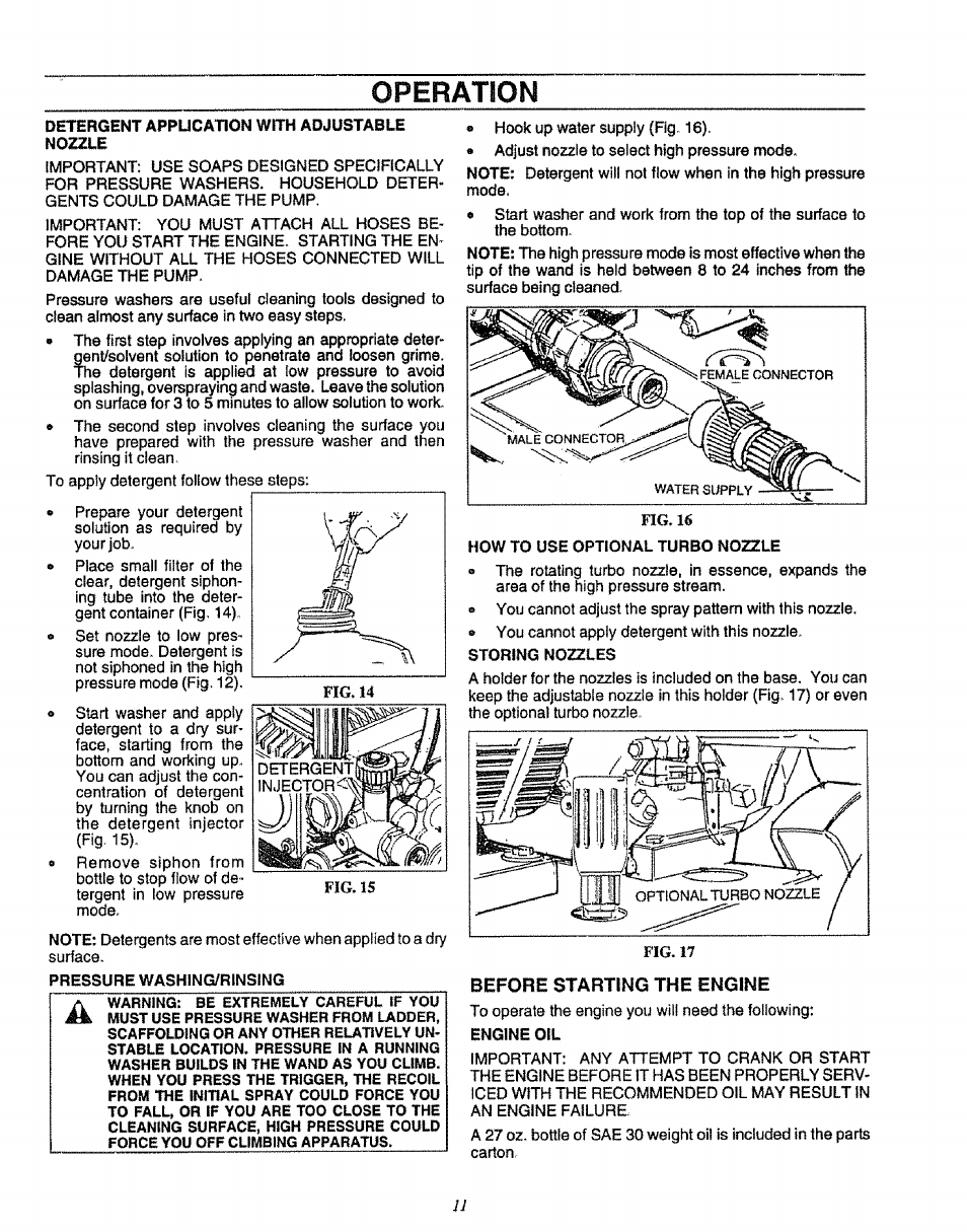 Before starting the engine, Operation | Sears 580.75151 User Manual | Page 11 / 28