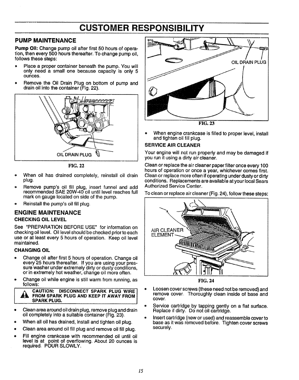 Pump maintenance, Customer responsibility | Sears 580.75151 User Manual | Page 15 / 28