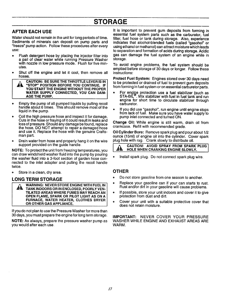 Storage, After each use, Long term storage | Other | Sears 580.75151 User Manual | Page 17 / 28