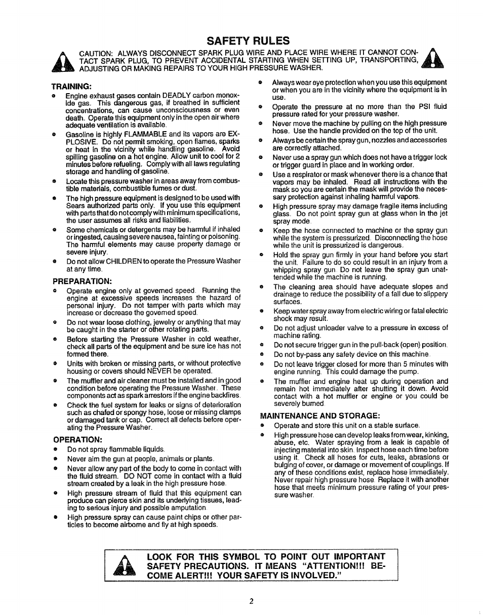 Training, Preparation, Operation | Maintenance and storage, Safety rules | Sears 580.75151 User Manual | Page 2 / 28