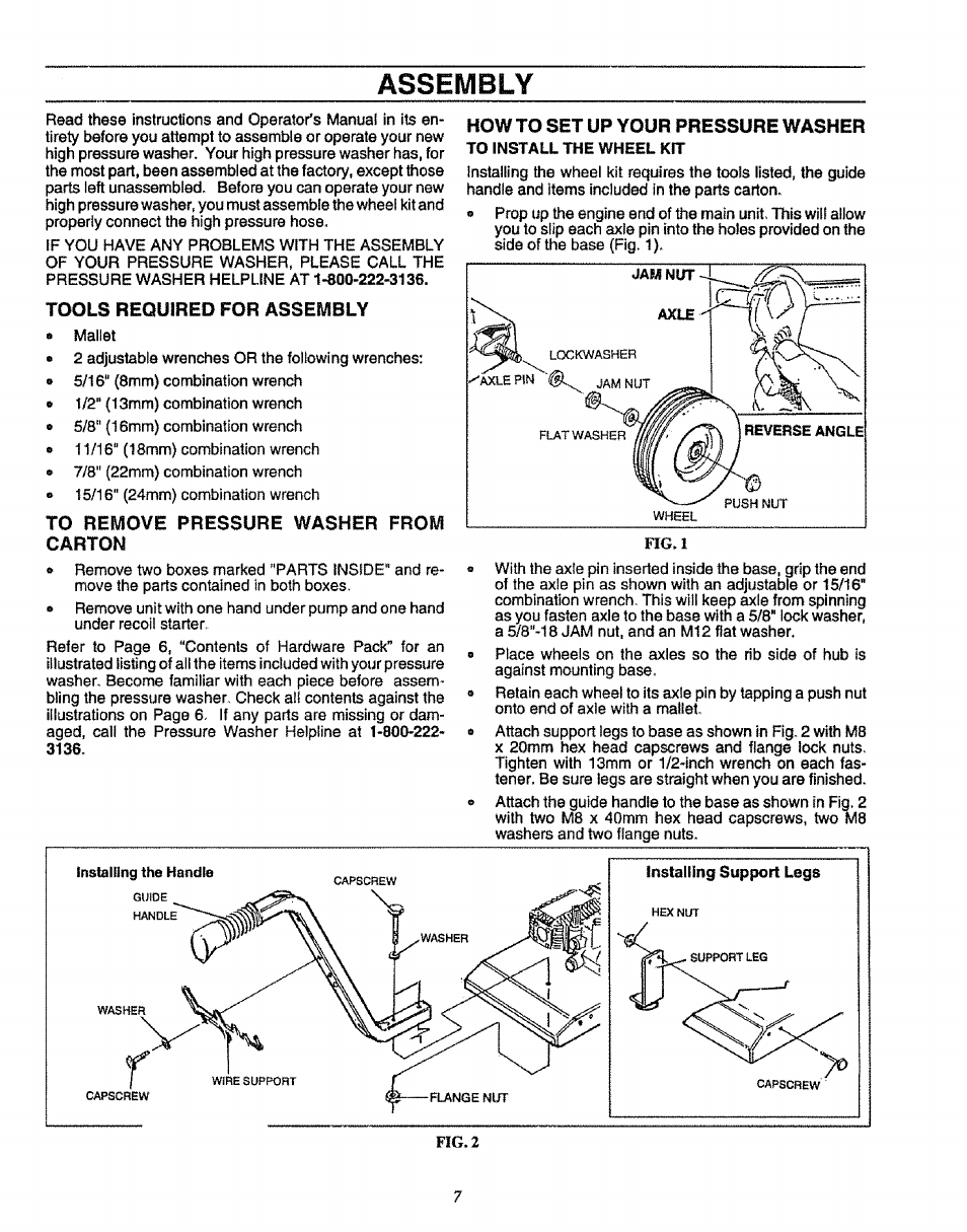 Tools required for assembly, To remove pressure washer from carton, How to set up your pressure washer | Assembly | Sears 580.75151 User Manual | Page 7 / 28