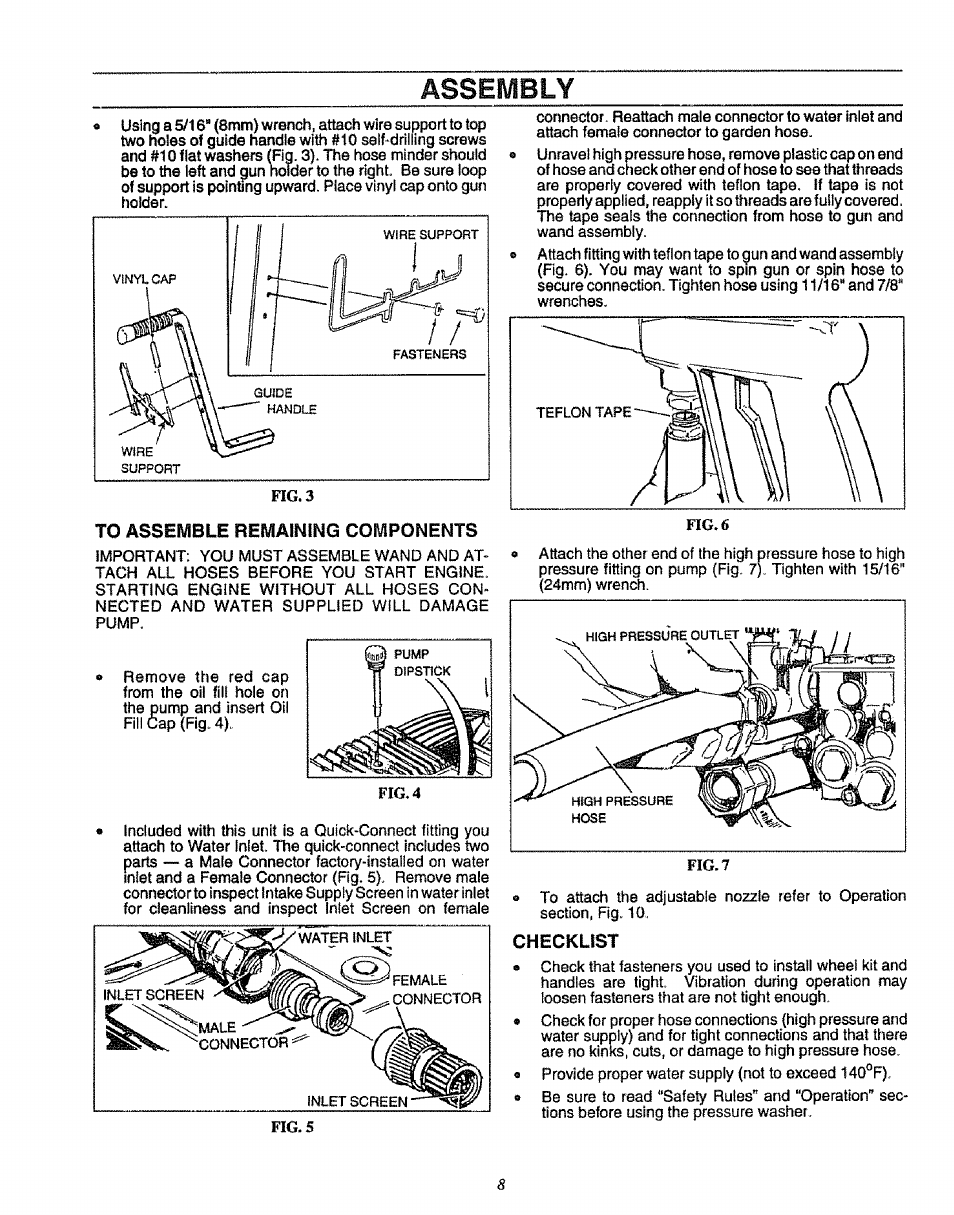 Assembly, To assemble remaining components, Checklist | Sears 580.75151 User Manual | Page 8 / 28