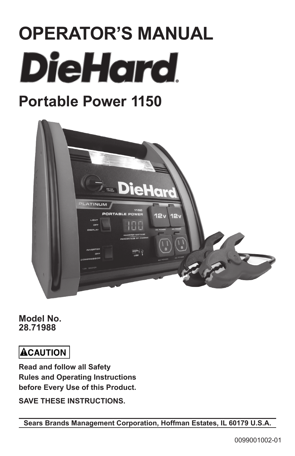 Sears Diehard Portable Power 1150 28.71988 User Manual | 12 pages