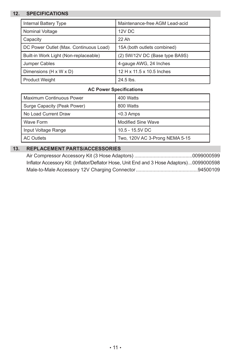 Sears Diehard Portable Power 1150 28.71988 User Manual | Page 12 / 12