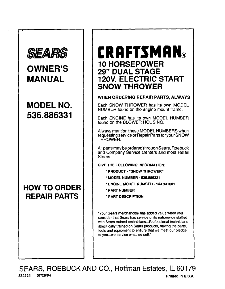 Sears 536.886331 User Manual | 28 pages