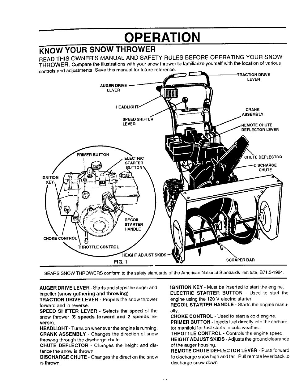 Operation, Know your snow thrower | Sears 536.886331 User Manual | Page 11 / 28