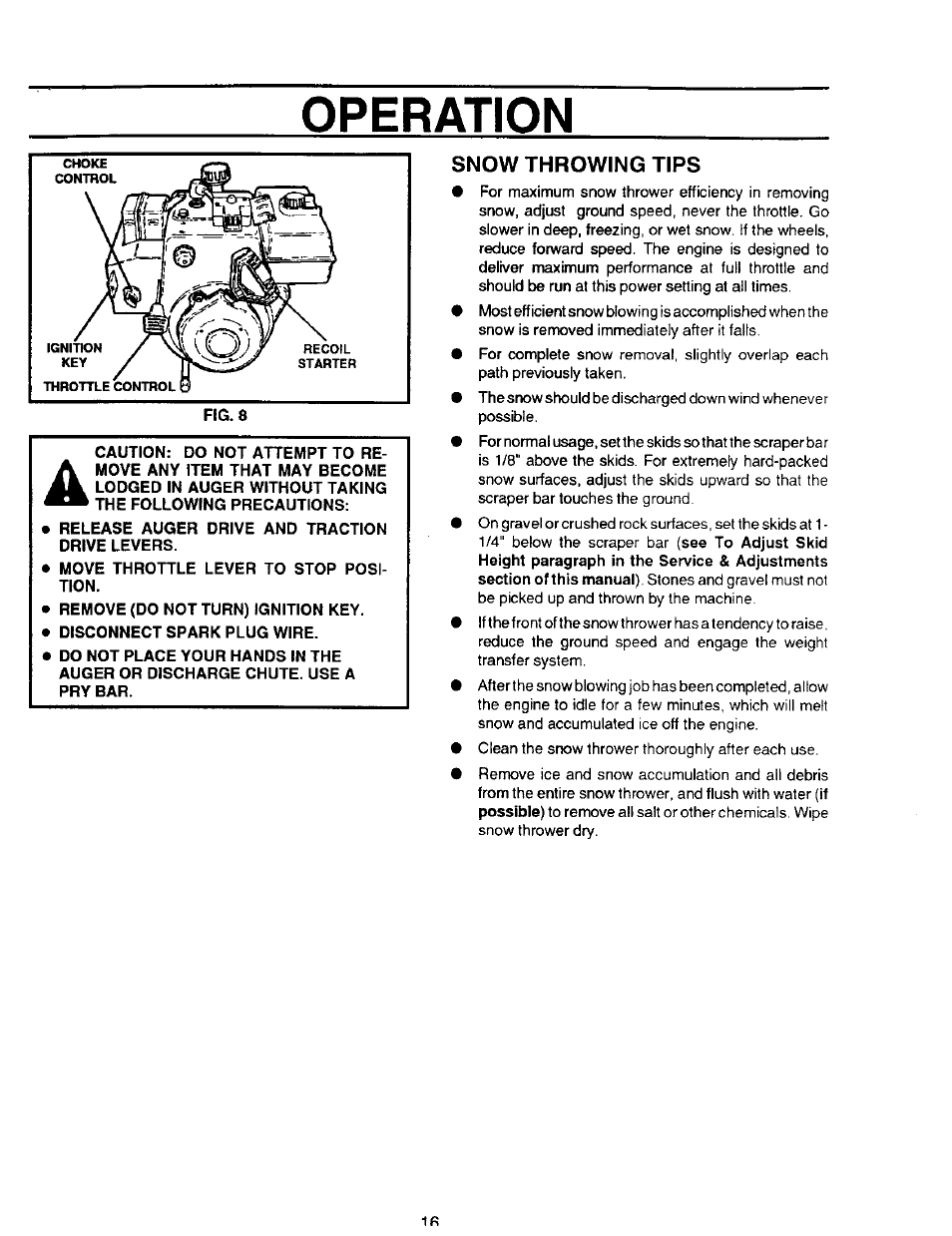 Operation, Snow throwing tips | Sears 536.886331 User Manual | Page 16 / 28
