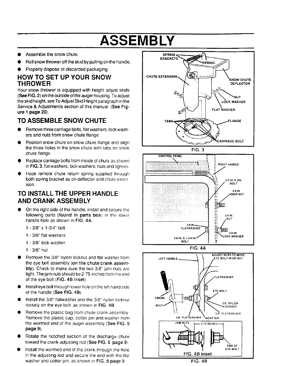 How to set up your snow thrower, To assemble snow chute, To install the upper handle and crank assembly | Assembly | Sears 536.886331 User Manual | Page 8 / 28