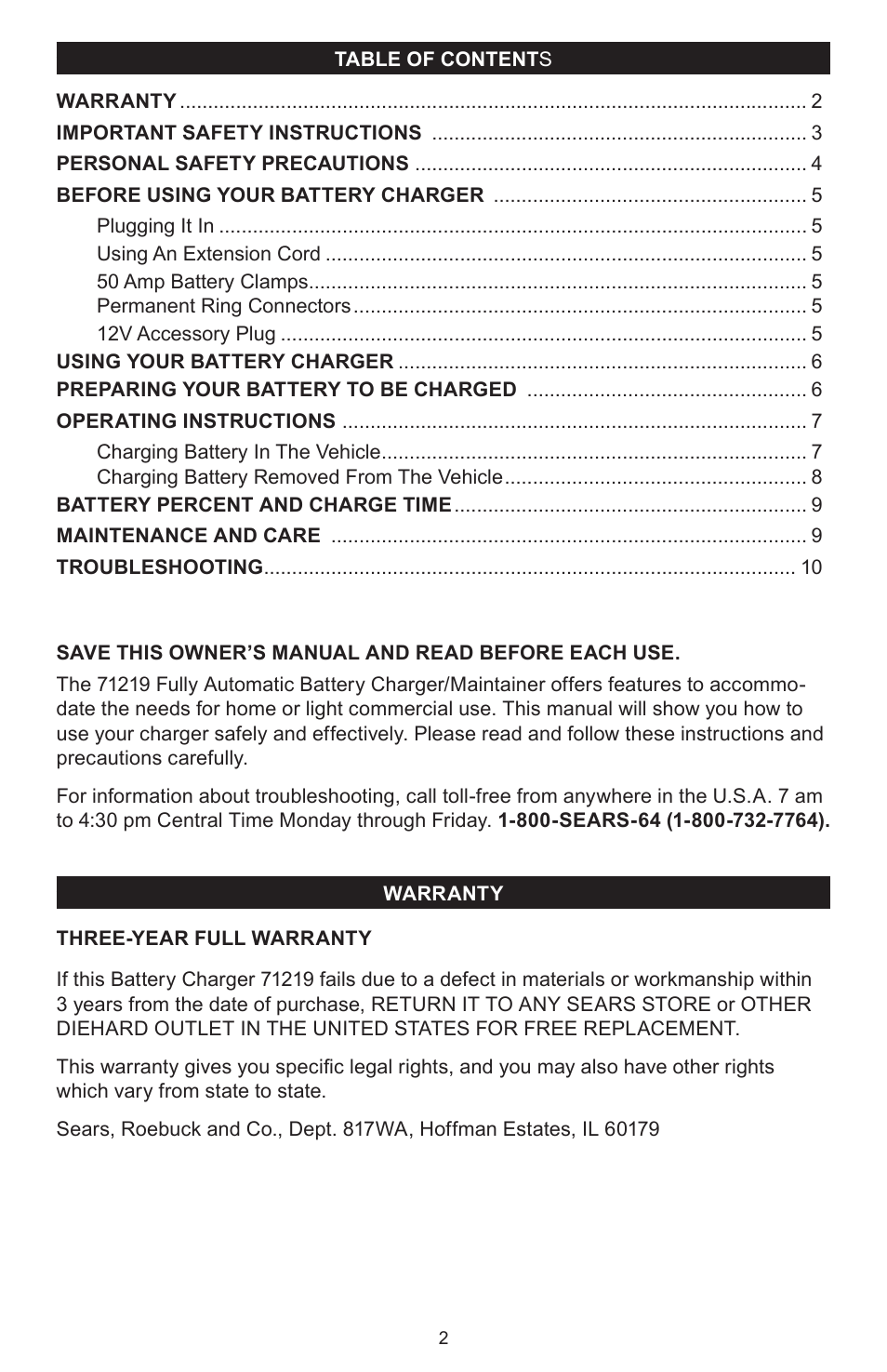 Sears 200.71219 User Manual | Page 2 / 12