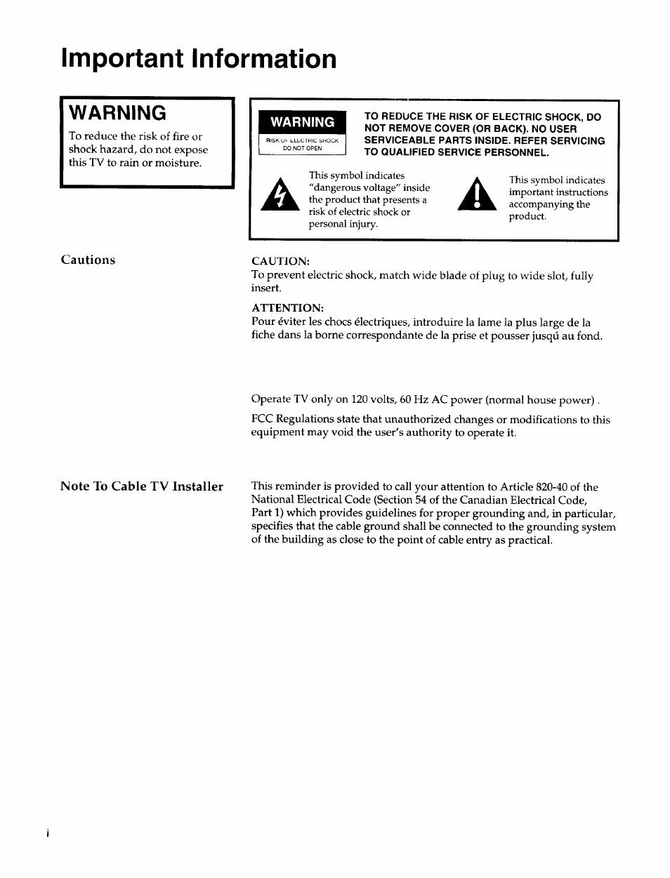 Important information, Warning, Attention | Sears 274.4372859 User Manual | Page 2 / 32
