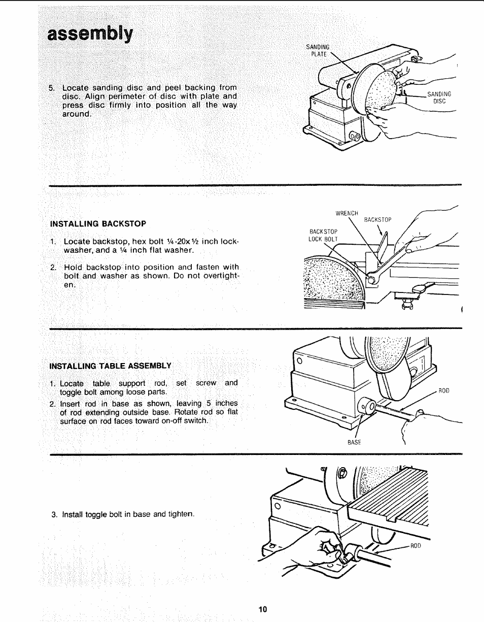 Assembly | Sears 113.226424 User Manual | Page 10 / 24