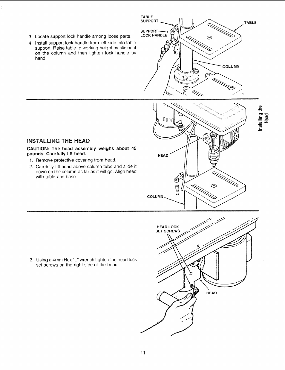 Installing the head | Sears 113.21308 User Manual | Page 11 / 28