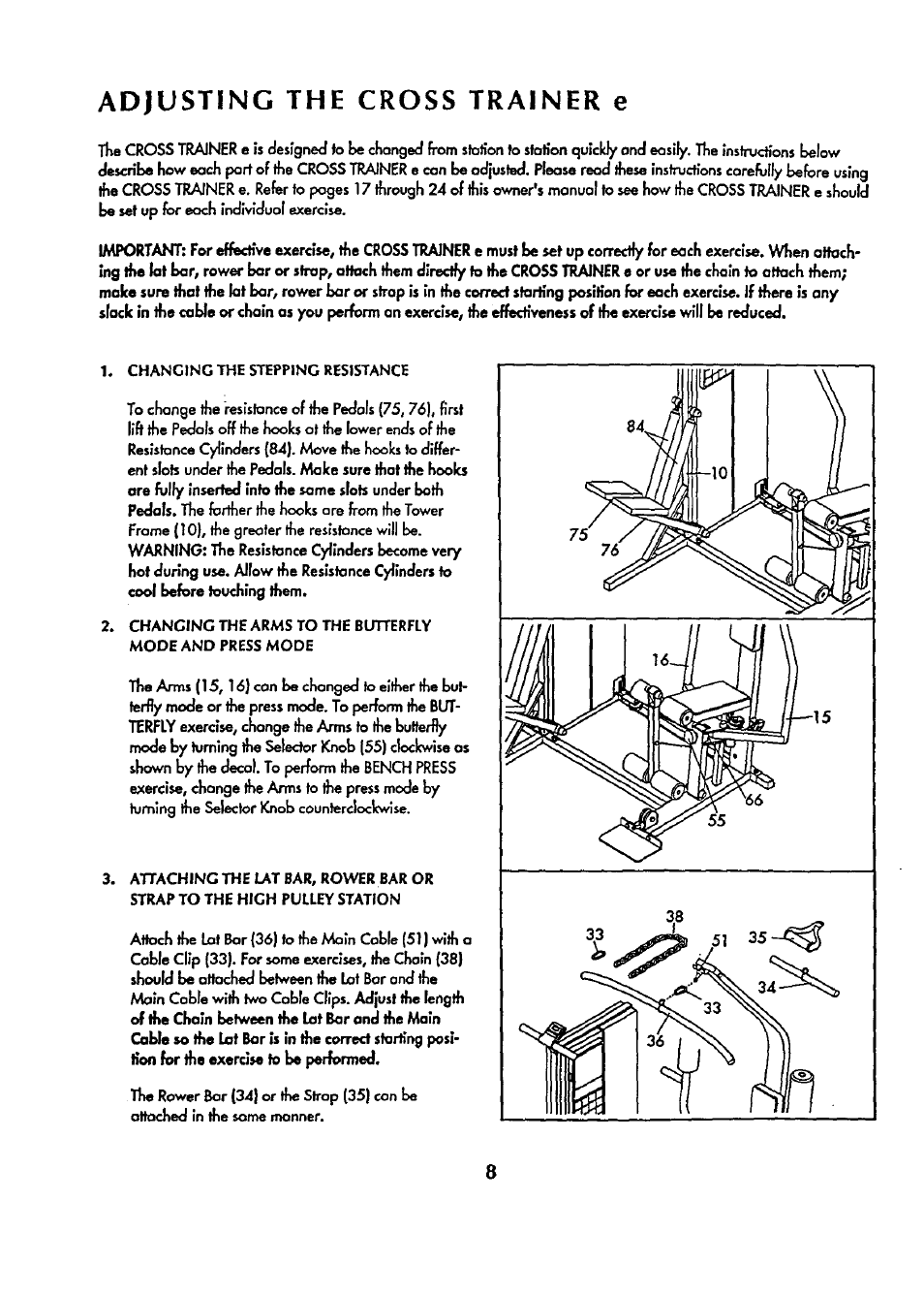 Adjusting the cross trainer e | Sears 831.159341 User Manual | Page 9 / 36