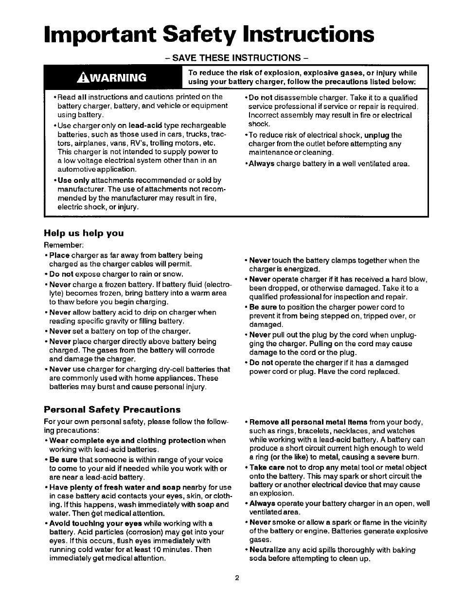 Important safety instructions, Warning | Sears 200.7121 User Manual | Page 3 / 12