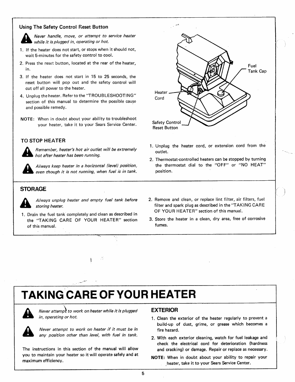 Storage, Exterior | Sears 583.35601 User Manual | Page 5 / 14