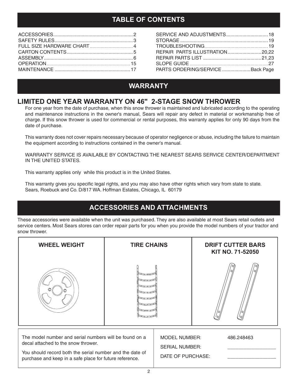 Sears 486.248463 User Manual | Page 2 / 28