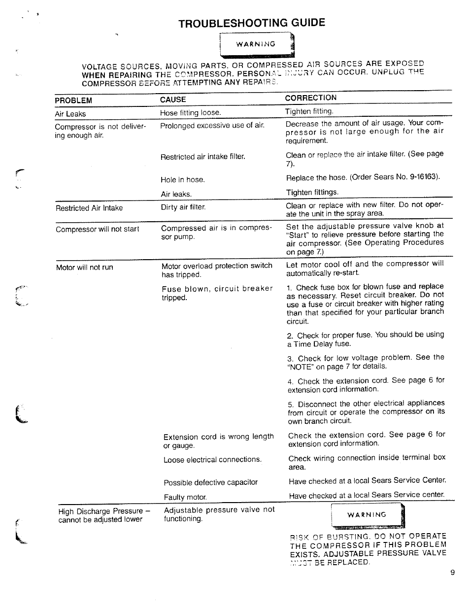 Troubleshooting guide | Sears Craftsman 919.150280 User Manual | Page 9 / 12
