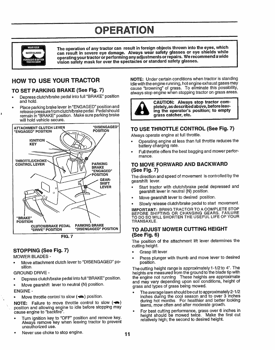 Operation, How to use your tractor | Sears 917.257632 User Manual | Page 11 / 56