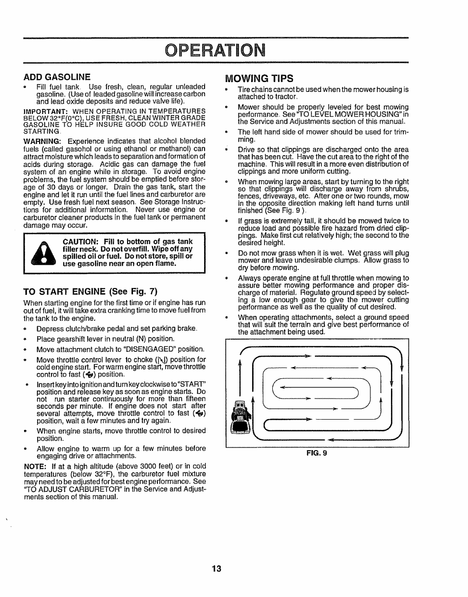 Operation, Mowing tips | Sears 917.257632 User Manual | Page 13 / 56