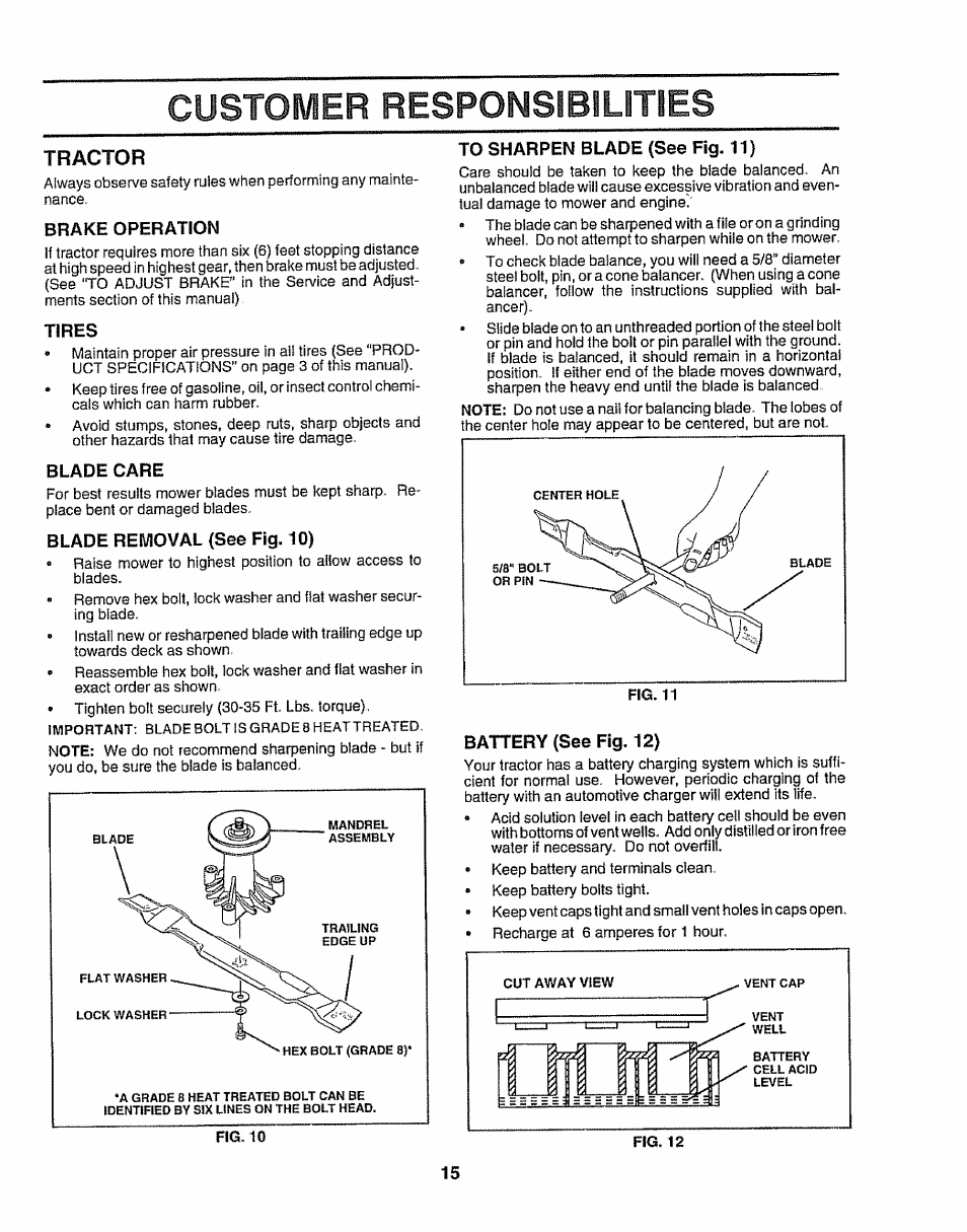 Customer responsibilities, Tractor | Sears 917.257632 User Manual | Page 15 / 56