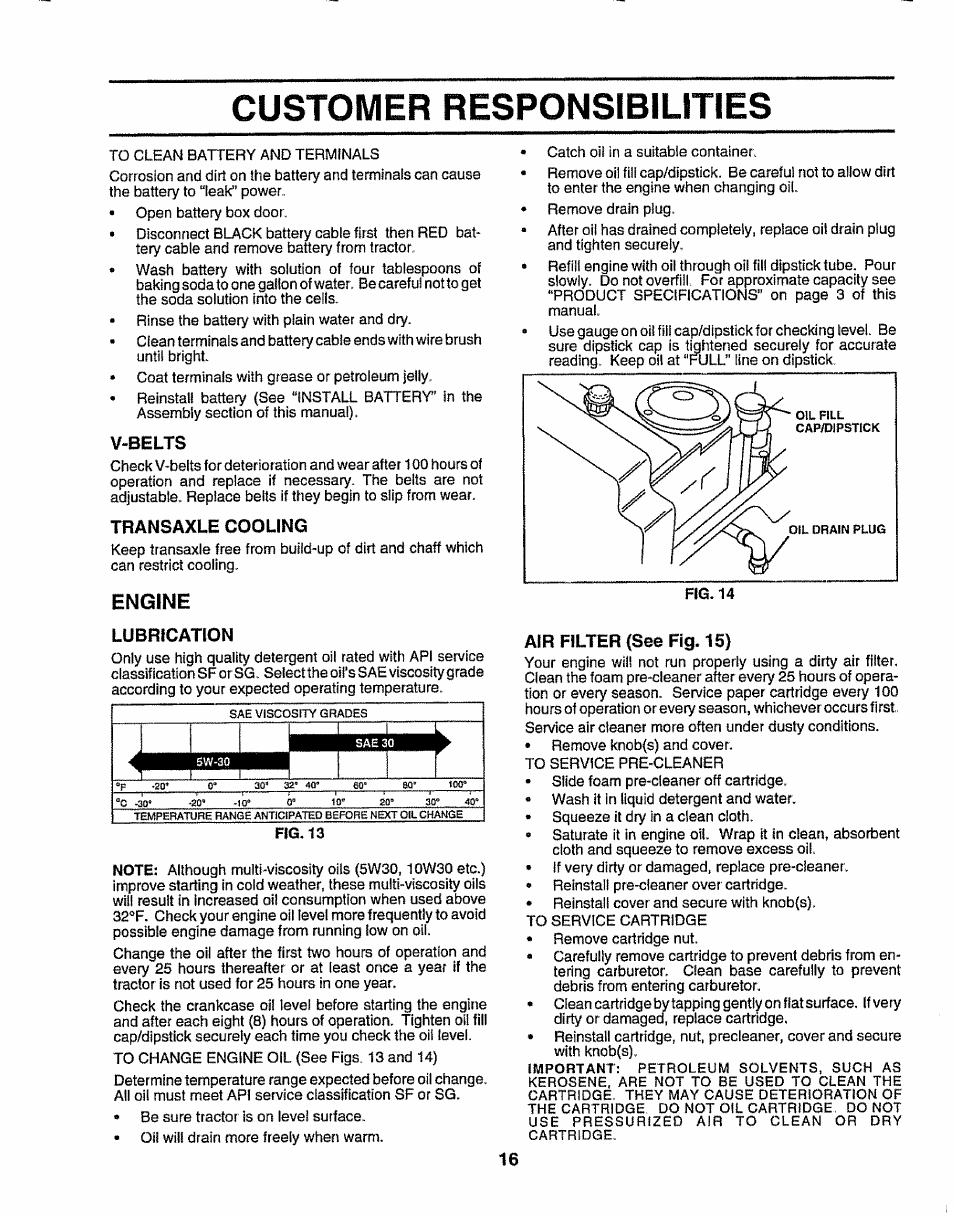 Customer responsibilities, Engine | Sears 917.257632 User Manual | Page 16 / 56