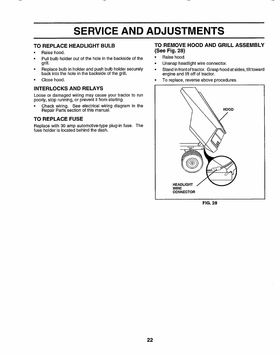 Service and adjustments | Sears 917.257632 User Manual | Page 22 / 56