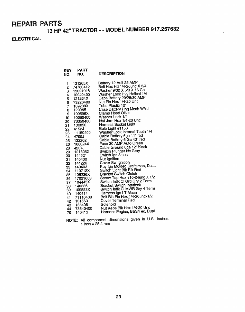 Repair parts | Sears 917.257632 User Manual | Page 29 / 56