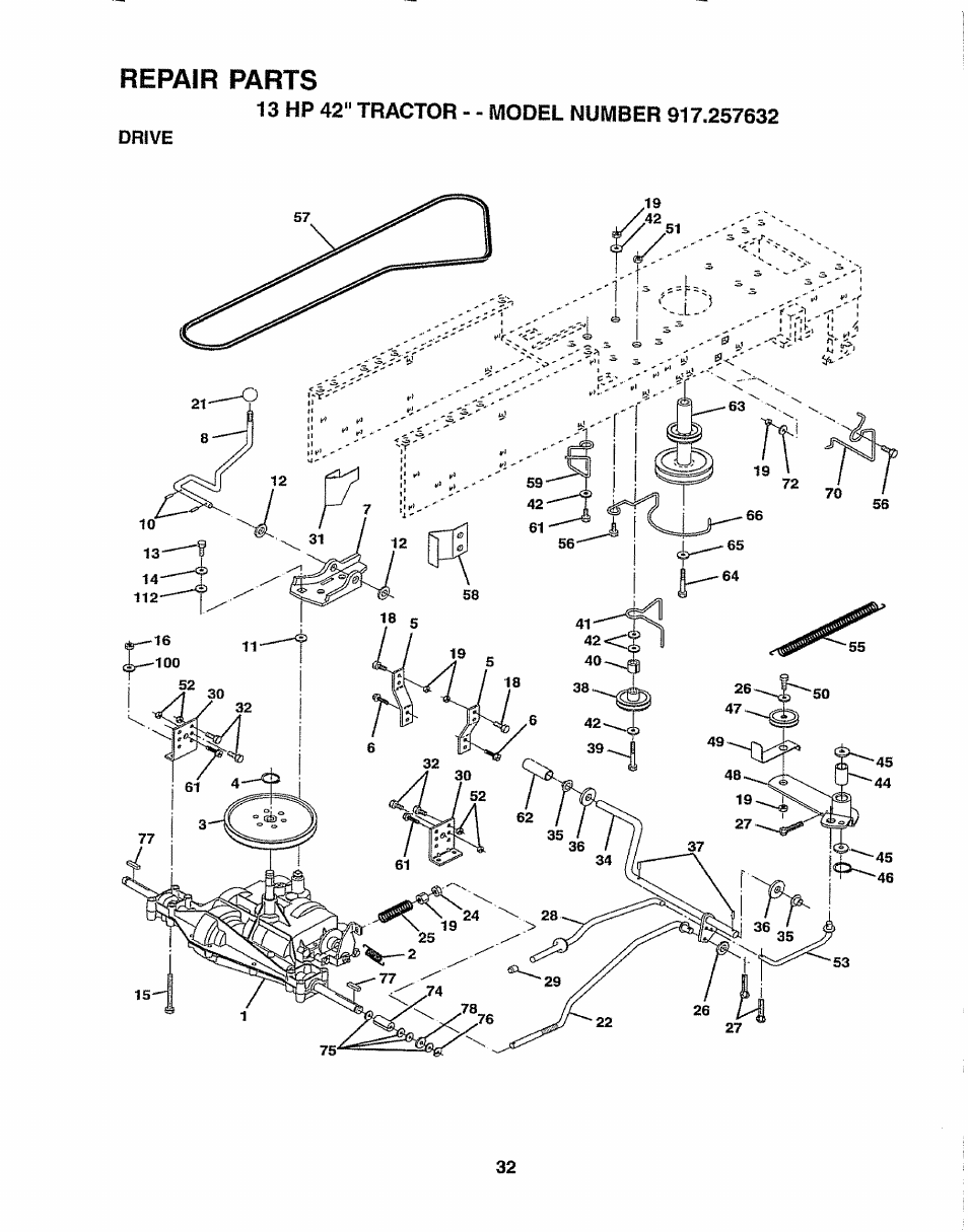 Repair parts | Sears 917.257632 User Manual | Page 32 / 56