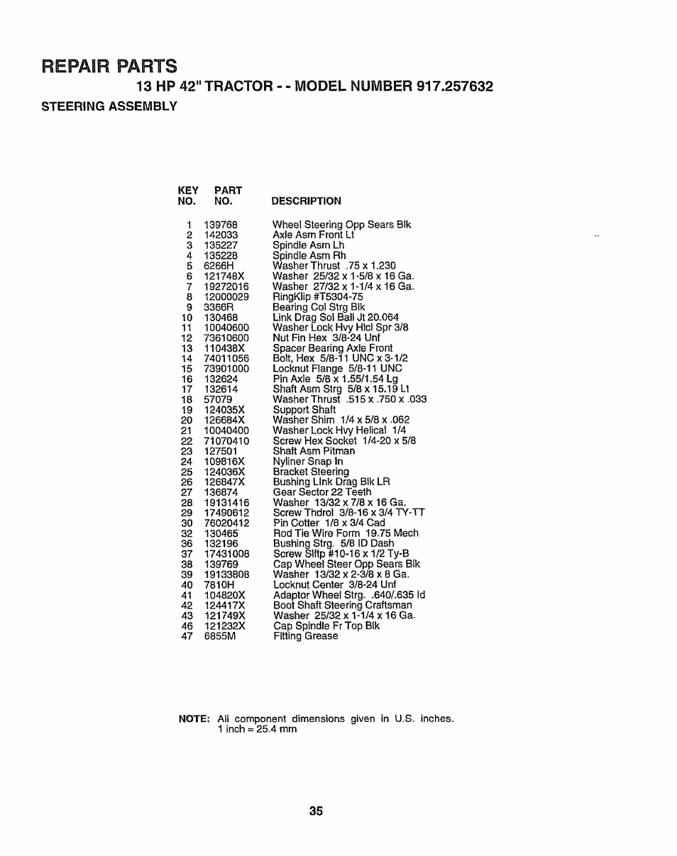 Repair parts | Sears 917.257632 User Manual | Page 35 / 56