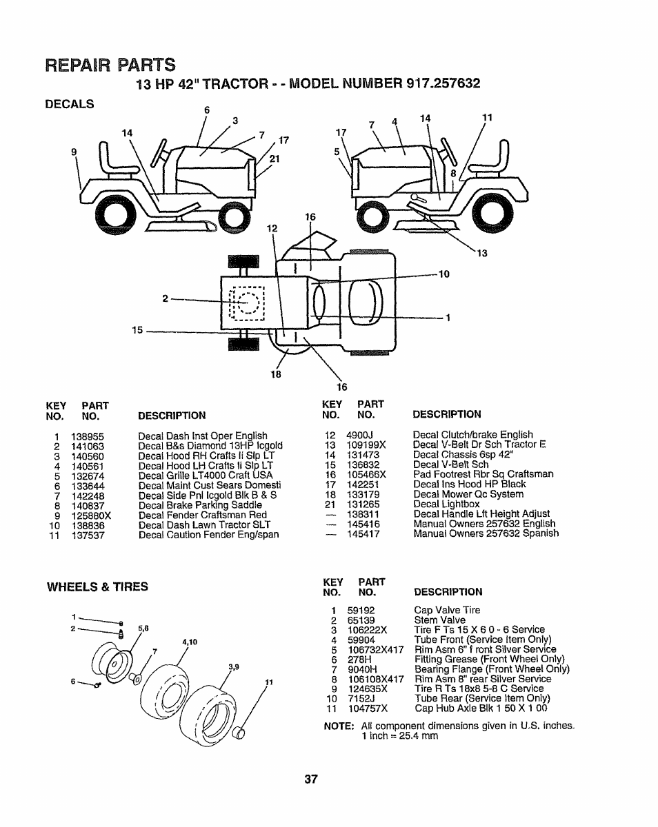 Repair parts | Sears 917.257632 User Manual | Page 37 / 56