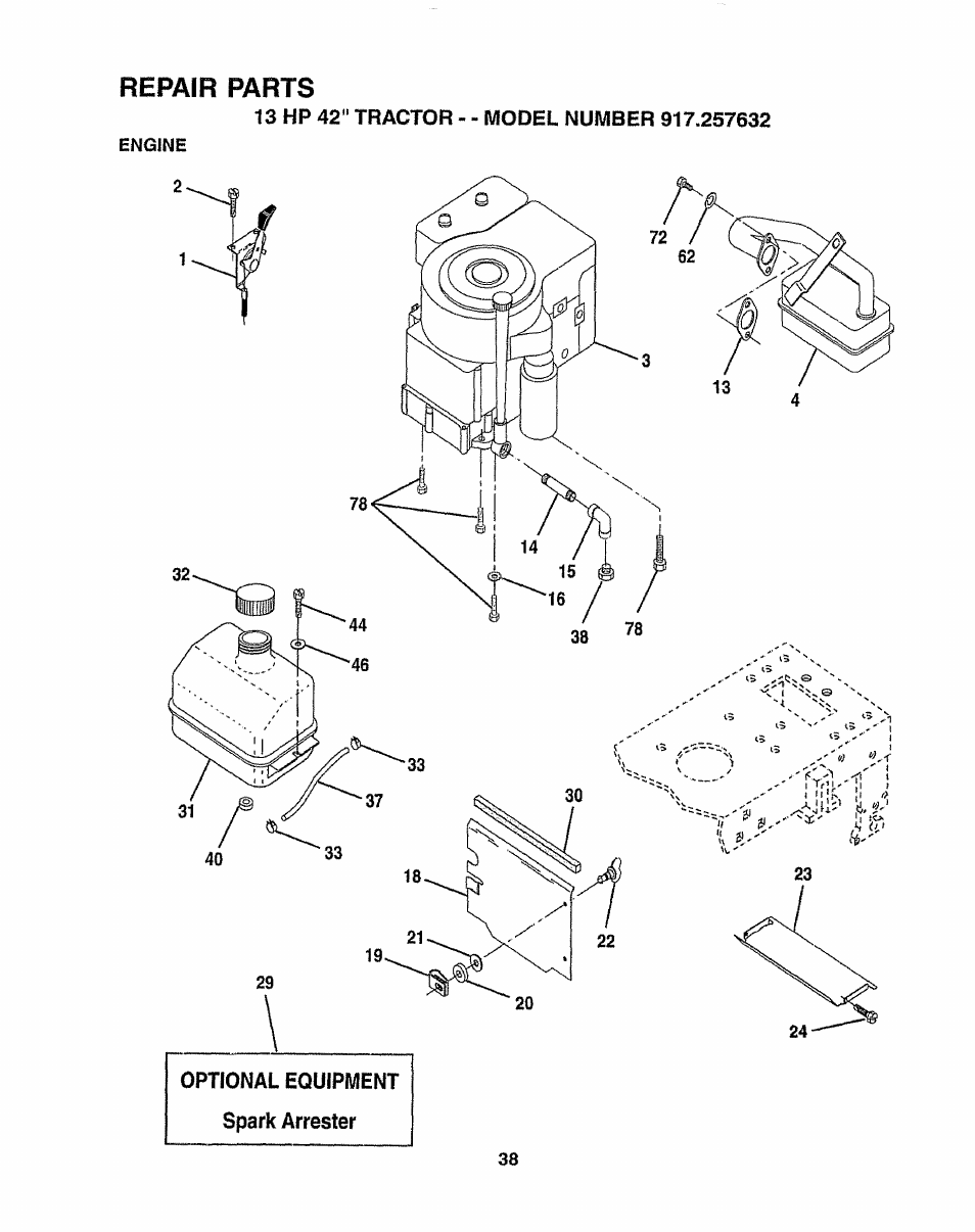 Repair parts | Sears 917.257632 User Manual | Page 38 / 56