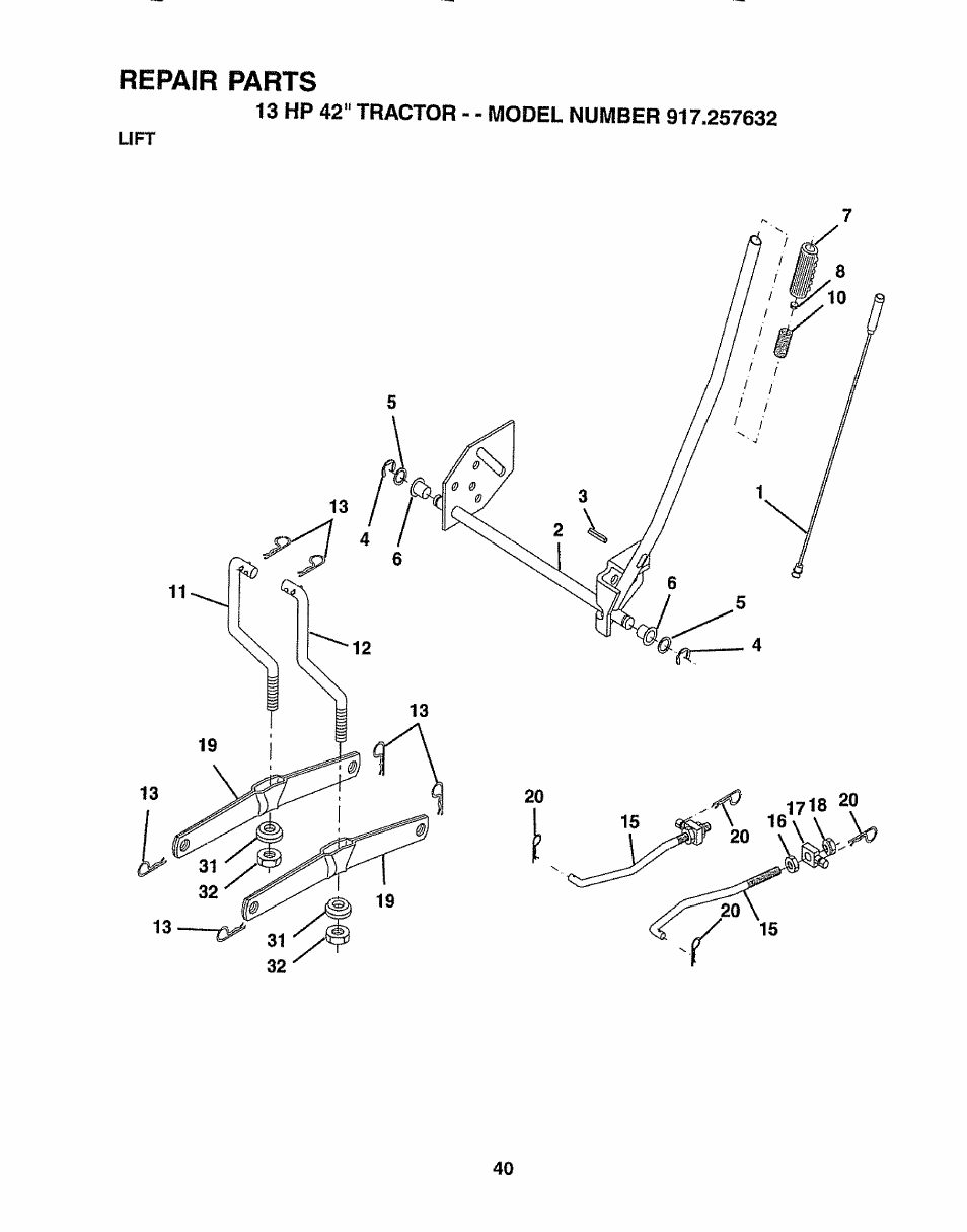 Repair parts | Sears 917.257632 User Manual | Page 40 / 56