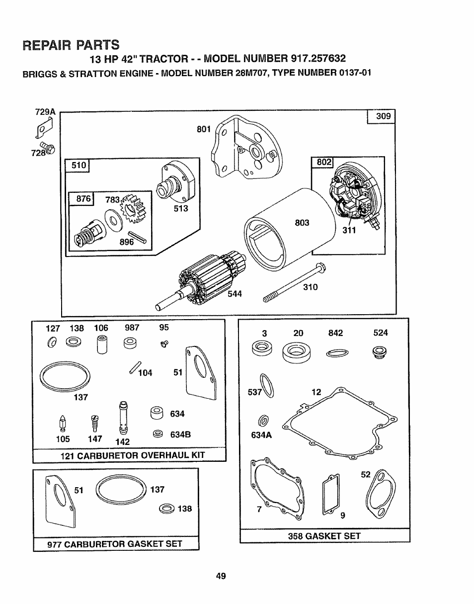 Repair parts | Sears 917.257632 User Manual | Page 49 / 56