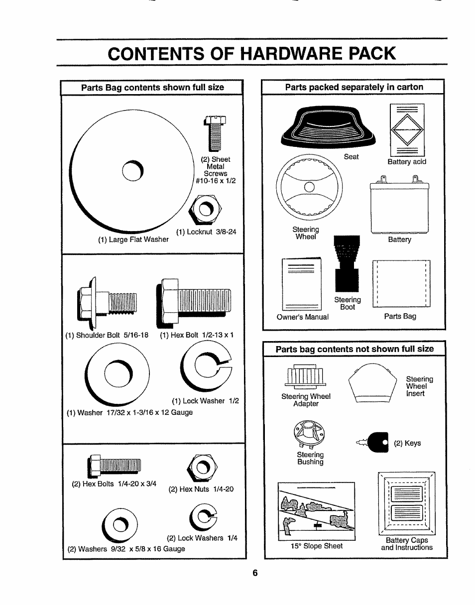 Contents of hardware pack | Sears 917.257632 User Manual | Page 6 / 56