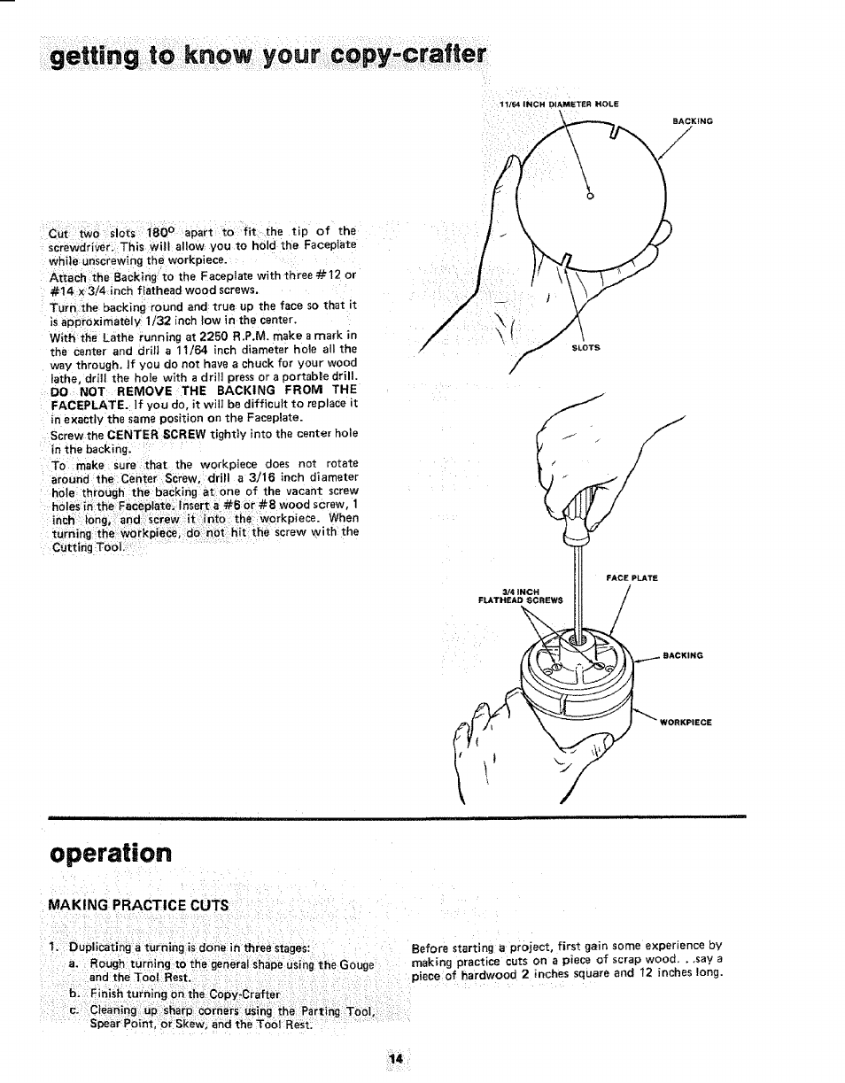 Getting to know your copÿ‘-gràfter, Operation | Sears 113.24907 User Manual | Page 14 / 28