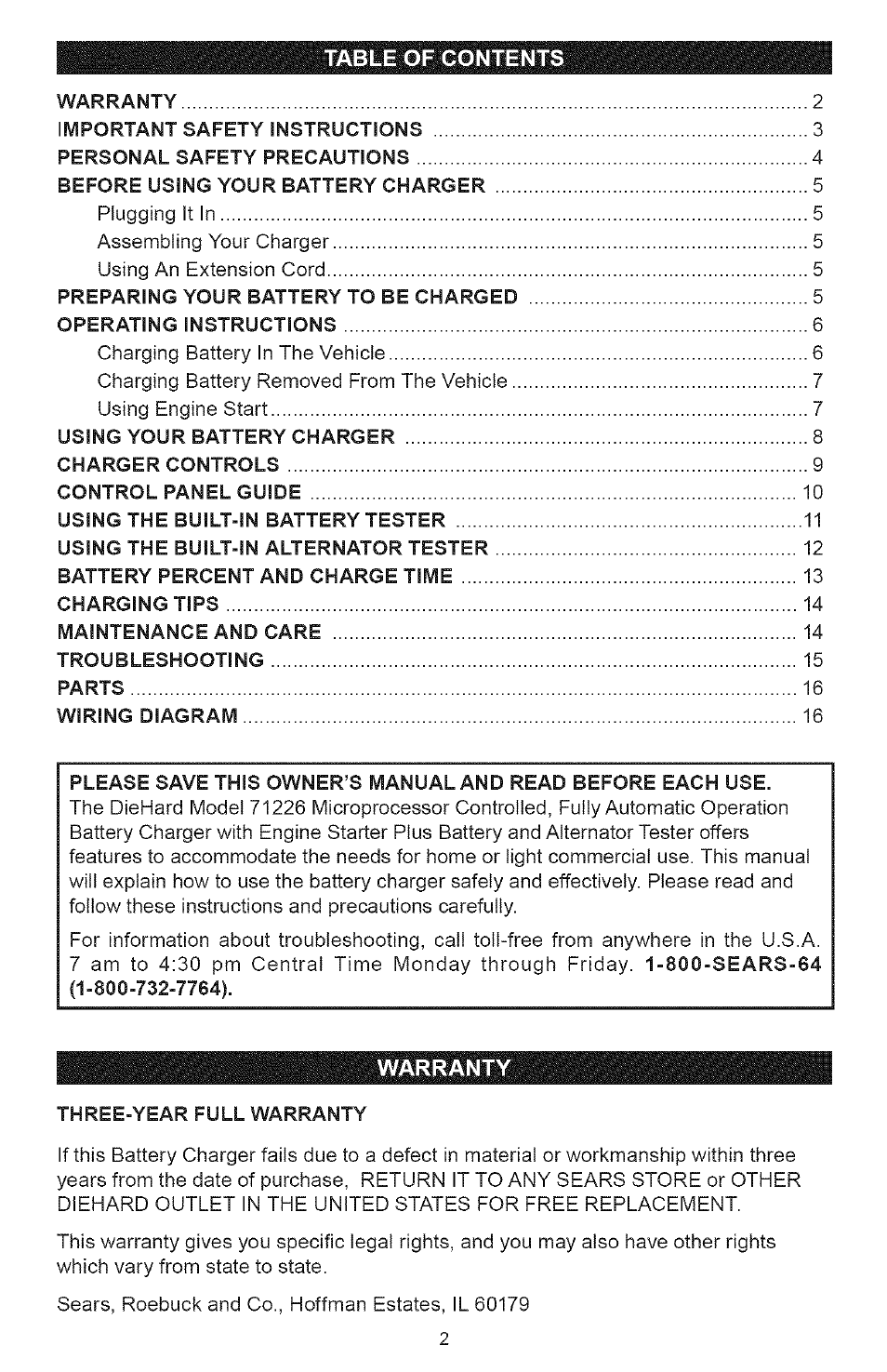 Sears 200.71226 User Manual | Page 2 / 16