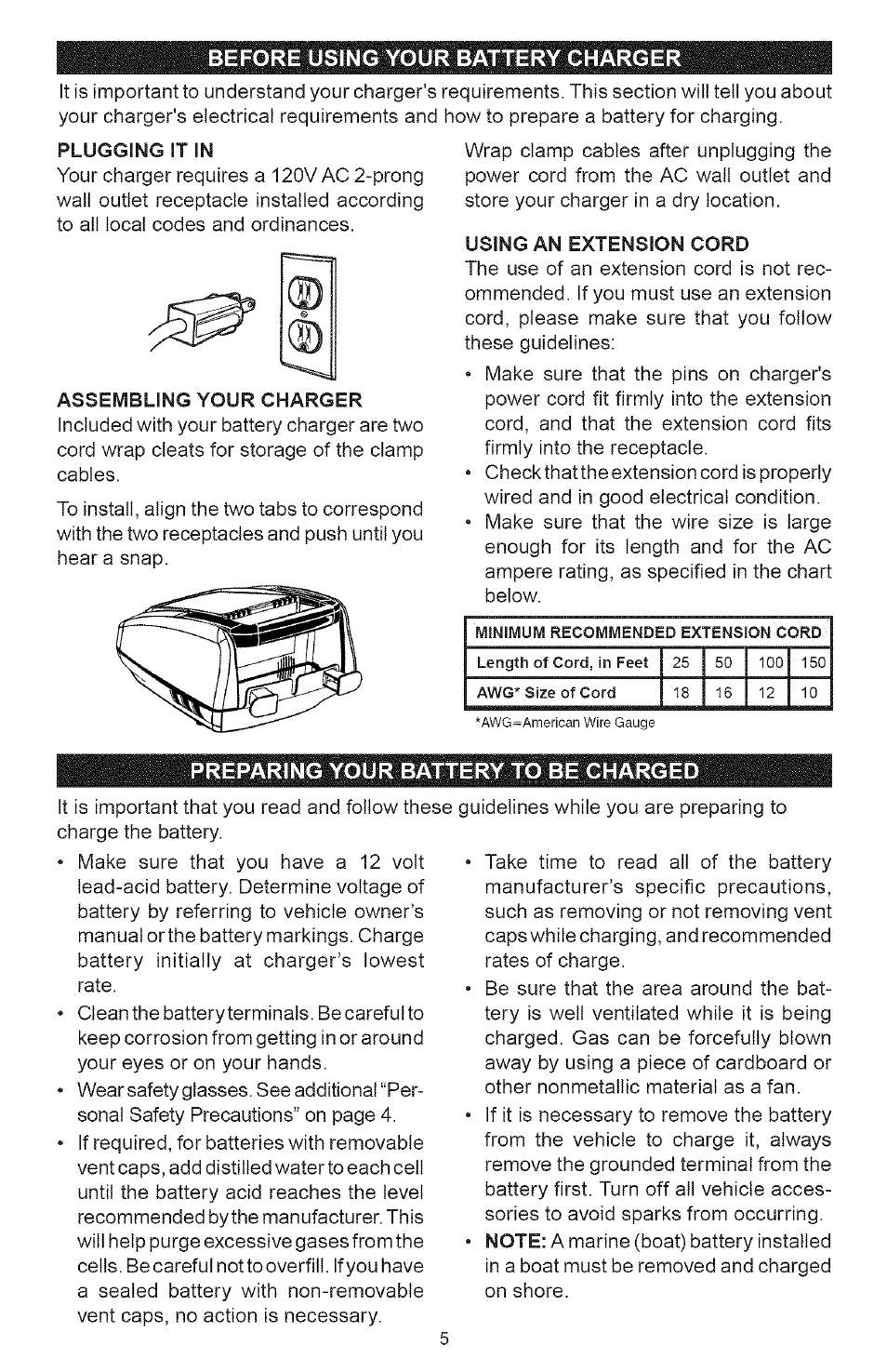Before using your battery charger, Preparing your battery to be charged | Sears 200.71226 User Manual | Page 5 / 16