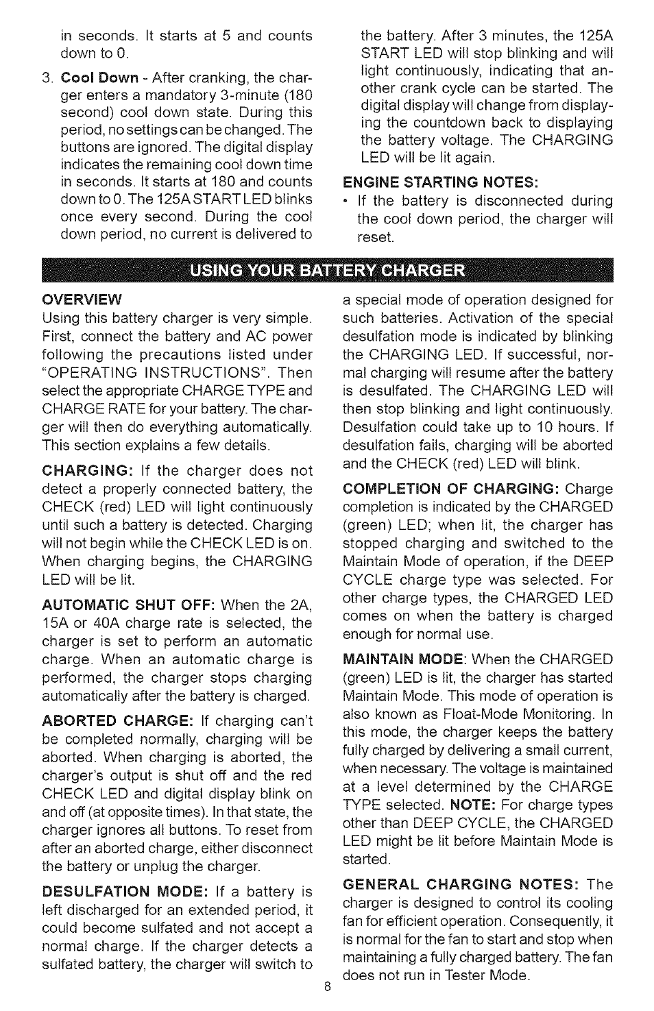 Using your battery charger | Sears 200.71226 User Manual | Page 8 / 16