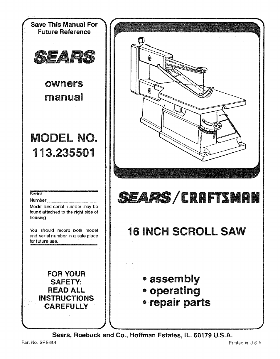 Sears 113.235501 User Manual | 22 pages