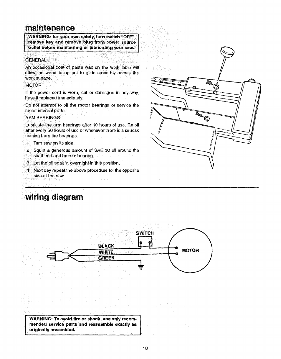 Maintenance, Wiring diagram | Sears 113.235501 User Manual | Page 18 / 22