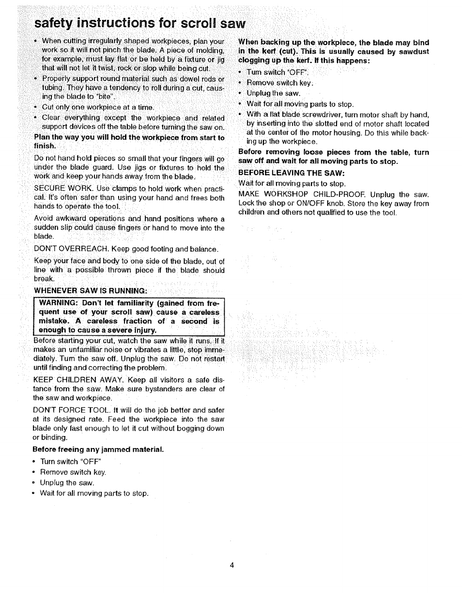 Safety instructions for scroll saw | Sears 113.235501 User Manual | Page 4 / 22