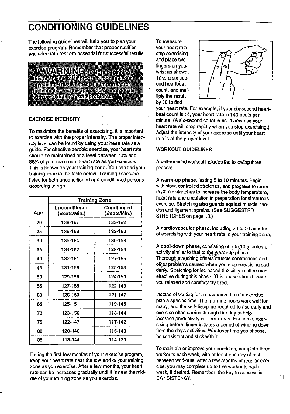 Conditioning guidelines | Sears 831.29723 User Manual | Page 11 / 16