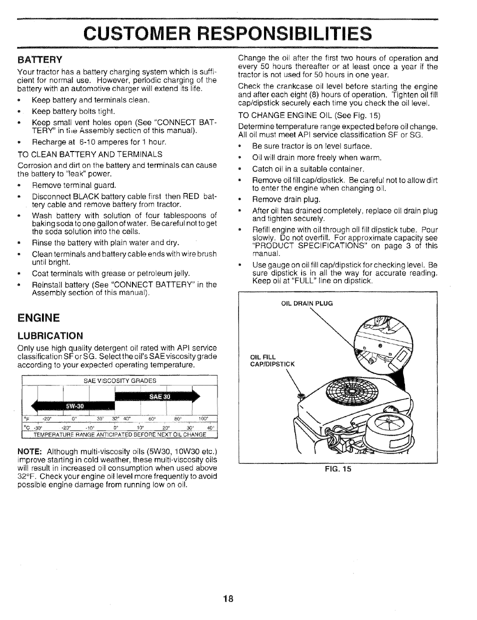 Battery, Customer responsibilities | Sears 917.25051 User Manual | Page 18 / 64