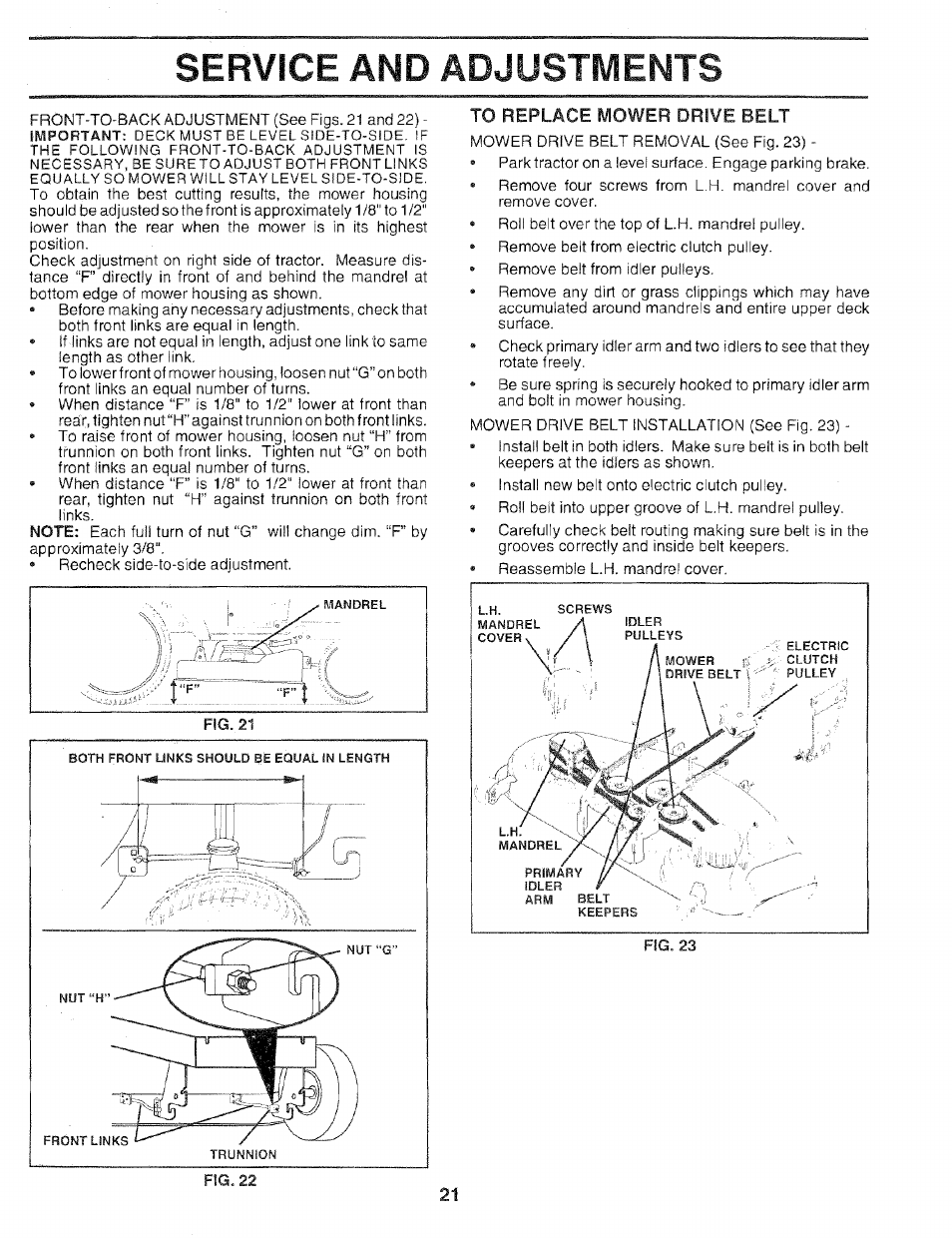 Service and adjustments | Sears 917.25051 User Manual | Page 21 / 64