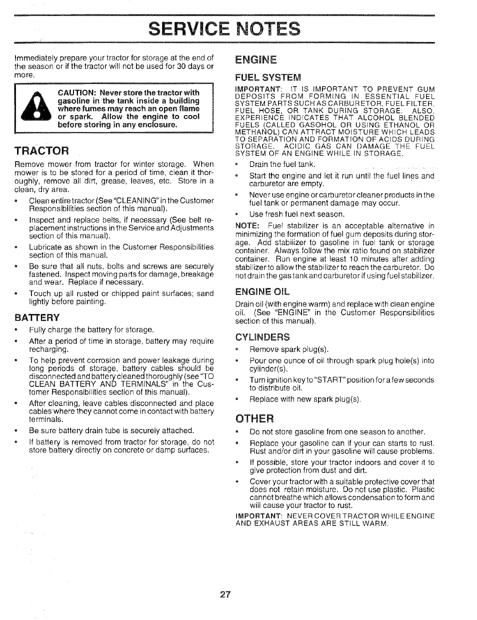 Engine oil, Engine oil ,16, Engine | Other, Start, Tractor | Sears 917.25051 User Manual | Page 27 / 64