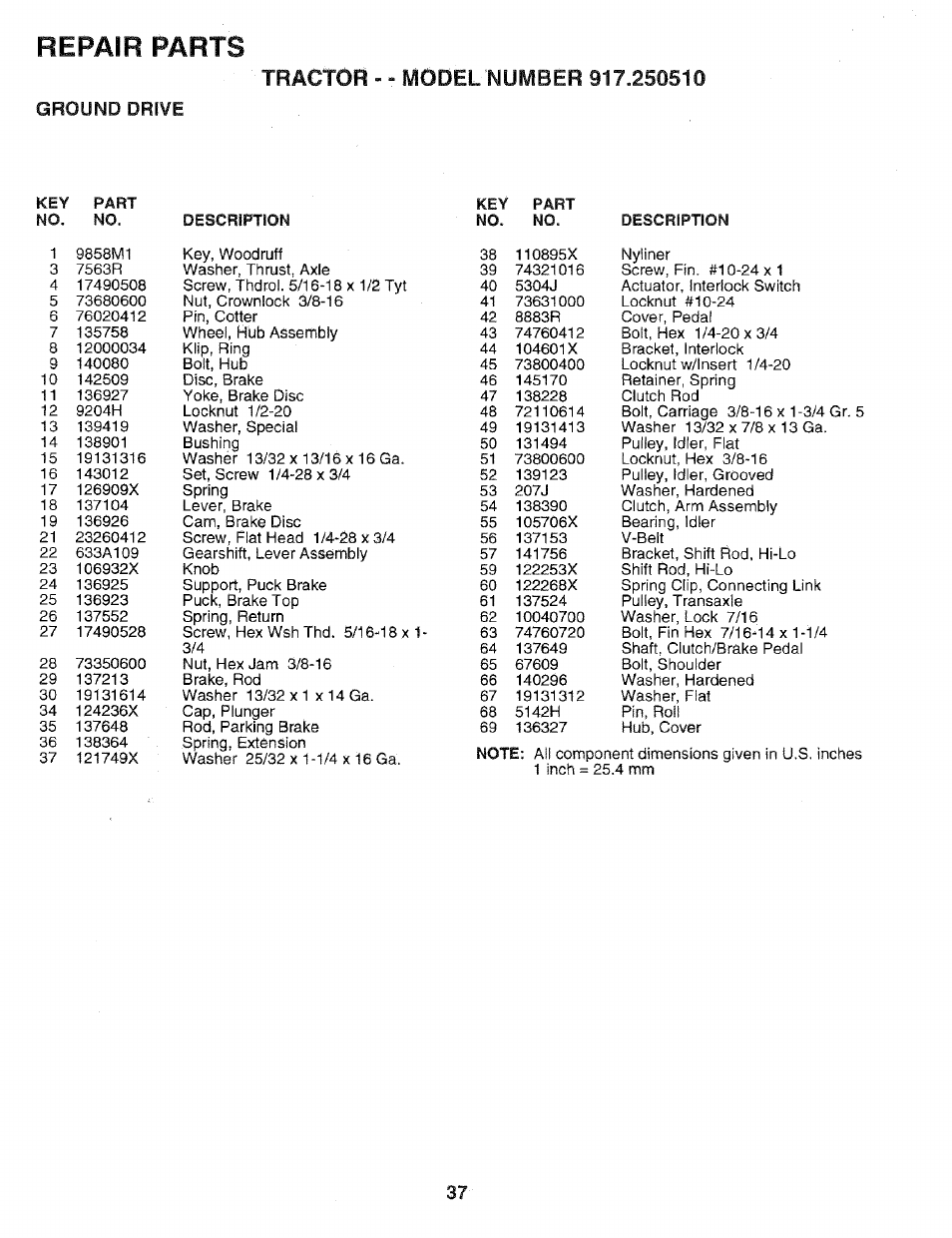 Ground drive, Repair parts | Sears 917.25051 User Manual | Page 37 / 64